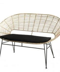 MACABANE Canapés Droits Canapé 2 Places En Rotin Naturel Coussin Noir Pieds En Métal -Magasin Méridiennes canape 2 places en rotin naturel coussin noir pieds en metal 9