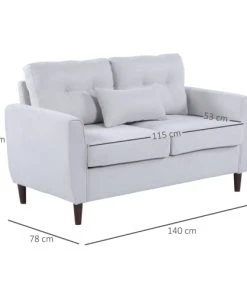 Homcom Canapés Droits Canapé 2 Places Grand Confort Coussin Inclu Tissu Lin Gris Clair -Magasin Méridiennes canape 2 places grand confort coussin inclu tissu lin gris clair 2