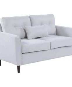 Homcom Canapés Droits Canapé 2 Places Grand Confort Coussin Inclu Tissu Lin Gris Clair