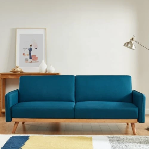 Homifab Canapés Droits Canapé 3 Places Convertible En Tissu Bleu 4 Homifab Canapés Droits Canapé 3 Places Convertible En Tissu Bleu – Image 2