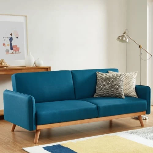 Homifab Canapés Droits Canapé 3 Places Convertible En Tissu Bleu 6 Homifab Canapés Droits Canapé 3 Places Convertible En Tissu Bleu – Image 4