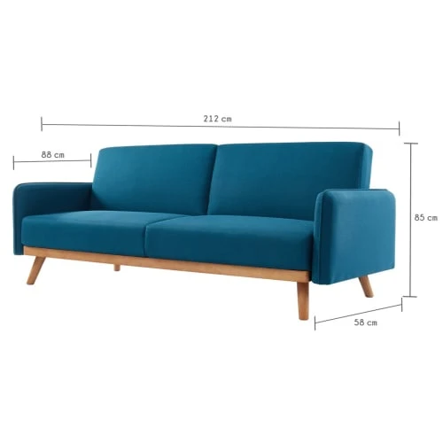 Homifab Canapés Droits Canapé 3 Places Convertible En Tissu Bleu 7 Homifab Canapés Droits Canapé 3 Places Convertible En Tissu Bleu – Image 5