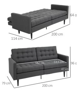 Homcom Canapés Petits Prix Canapé Convertible 2 Places Dossiers Inclinables Lin Gris -Magasin Méridiennes canape convertible 2 places dossiers inclinables lin gris 3