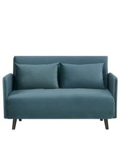 Drawer Canapés Petits Prix Canapé Convertible 2 Places En Velours Bleu Canard -Magasin Méridiennes canape convertible 2 places en velours bleu canard 3