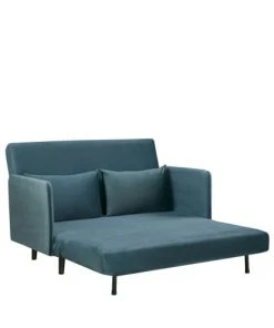 Drawer Canapés Petits Prix Canapé Convertible 2 Places En Velours Bleu Canard -Magasin Méridiennes canape convertible 2 places en velours bleu canard 4