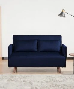 Drawer Canapés Petits Prix Canapé Convertible 2 Places En Velours Côtelé Bleu Marine -Magasin Méridiennes canape convertible 2 places en velours cotele bleu marine 2