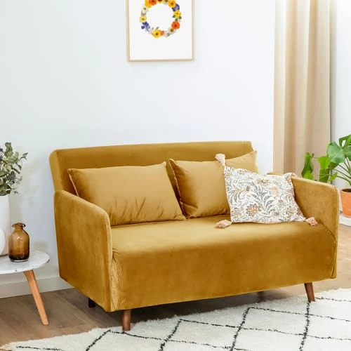 Drawer Canapés Petits Prix Canapé Convertible 2 Places En Velours Jaune Moutarde 4 Drawer Canapés Petits Prix Canapé Convertible 2 Places En Velours Jaune Moutarde – Image 2