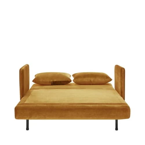 Drawer Canapés Petits Prix Canapé Convertible 2 Places En Velours Jaune Moutarde 5 Drawer Canapés Petits Prix Canapé Convertible 2 Places En Velours Jaune Moutarde – Image 3