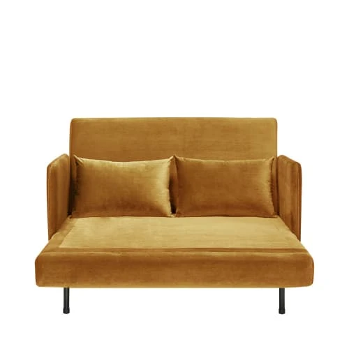 Drawer Canapés Petits Prix Canapé Convertible 2 Places En Velours Jaune Moutarde 6 Drawer Canapés Petits Prix Canapé Convertible 2 Places En Velours Jaune Moutarde – Image 4