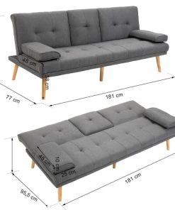 Homcom Canapés Petits Prix Canapé Convertible 3 Places Design Scandinave -Magasin Méridiennes canape convertible 3 places design scandinave 2