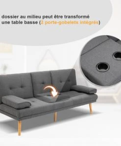 Homcom Canapés Petits Prix Canapé Convertible 3 Places Design Scandinave -Magasin Méridiennes canape convertible 3 places design scandinave 4