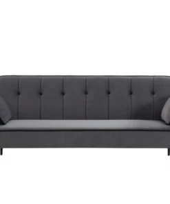 Baita Canapés Petits Prix Canapé Convertible Droit En Velours Gris Pieds Métal Noir Et 2