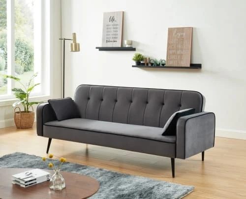 Baita Canapés Petits Prix Canapé Convertible Droit En Velours Gris Pieds Métal Noir Et 2 4 Baita Canapés Petits Prix Canapé Convertible Droit En Velours Gris Pieds Métal Noir Et 2 – Image 2