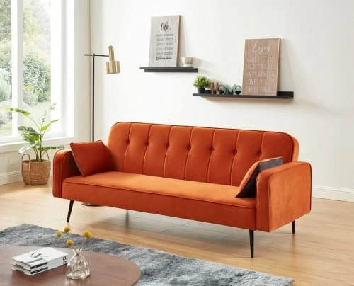 Baita Canapés Petits Prix Canapé Convertible Droit En Velours Orange Pieds Métal Noir Et 2 4 Baita Canapés Petits Prix Canapé Convertible Droit En Velours Orange Pieds Métal Noir Et 2 – Image 2