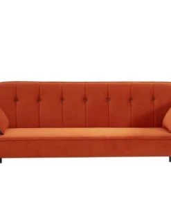 Baita Canapés Petits Prix Canapé Convertible Droit En Velours Orange Pieds Métal Noir Et 2