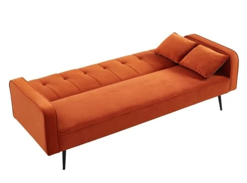 Baita Canapés Petits Prix Canapé Convertible Droit En Velours Orange Pieds Métal Noir Et 2 6 Baita Canapés Petits Prix Canapé Convertible Droit En Velours Orange Pieds Métal Noir Et 2 – Image 4
