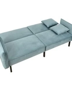 The Home Deco Factory Canapés Petits Prix Canapé Convertible Effet Velours Bleu -Magasin Méridiennes canape convertible effet velours bleu 3