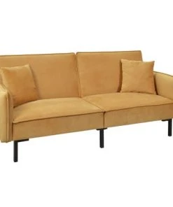 The Home Deco Factory Canapés Petits Prix Canapé Convertible Effet Velours Jaune -Magasin Méridiennes canape convertible effet velours jaune 1