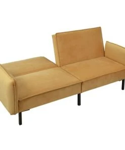 The Home Deco Factory Canapés Petits Prix Canapé Convertible Effet Velours Jaune -Magasin Méridiennes canape convertible effet velours jaune 2