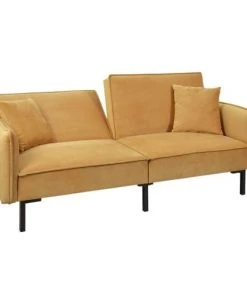 The Home Deco Factory Canapés Petits Prix Canapé Convertible Effet Velours Jaune -Magasin Méridiennes canape convertible effet velours jaune 3