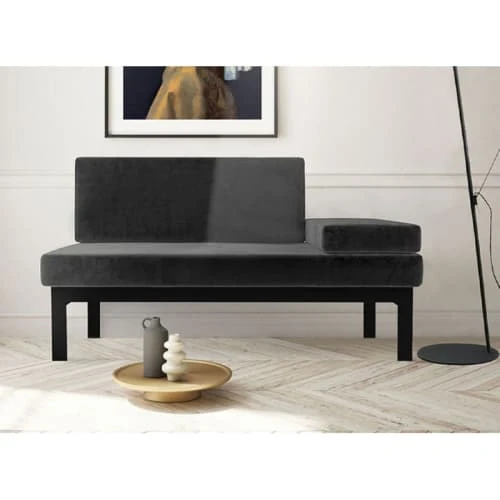 Artecosy Méridiennes Canapé Convertible Velours Et Métal Noir Gris 4 Artecosy Méridiennes Canapé Convertible Velours Et Métal Noir Gris – Image 2