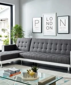 Baita Canapés Petits Prix Canapé D'angle Convertible En Tissu 6 Places Blanc Et Gris -Magasin Méridiennes canape d angle convertible en tissu 6 places blanc et gris 3