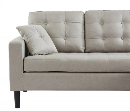 Baita Canapés D'angle Canapé D'angle En Tissu Beige Et Pieds Bois 4 Places Et 2 Coussins 6 Baita Canapés D'angle Canapé D'angle En Tissu Beige Et Pieds Bois 4 Places Et 2 Coussins – Image 4