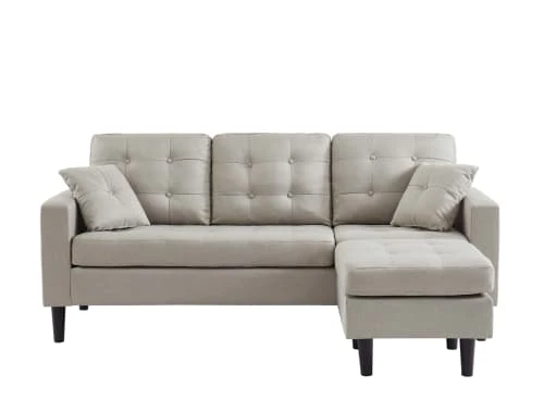 Baita Canapés D'angle Canapé D'angle En Tissu Beige Et Pieds Bois 4 Places Et 2 Coussins 3 Baita Canapés D'angle Canapé D'angle En Tissu Beige Et Pieds Bois 4 Places Et 2 Coussins