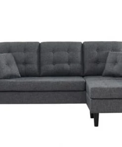 Baita Canapés Petits Prix Canapé D'angle En Tissu Gris Et Pieds Bois 4 Places Et 2 Coussins