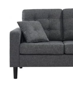 Baita Canapés Petits Prix Canapé D'angle En Tissu Gris Et Pieds Bois 4 Places Et 2 Coussins -Magasin Méridiennes canape d angle en tissu gris et pieds bois 4 places et 2 coussins 3