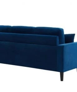 Baita Canapés D'angle Canapé D'angle En Velours Bleu Et Pieds Bois 4 Places Et 2 Coussins -Magasin Méridiennes canape d angle en velours bleu et pieds bois 4 places et 2 coussins 4