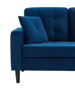 Baita Canapés D'angle Canapé D'angle En Velours Bleu Et Pieds Bois 4 Places Et 2 Coussins -Magasin Méridiennes canape d angle en velours bleu et pieds bois 4 places et 2 coussins 5