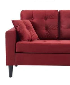 Baita Canapés D'angle Canapé D'angle En Velours Grenat Pieds Bois 4 Places Et 2 Coussins -Magasin Méridiennes canape d angle en velours grenat pieds bois 4 places et 2 coussins 3