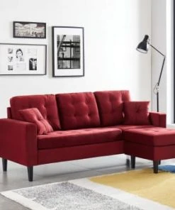 Baita Canapés D'angle Canapé D'angle En Velours Grenat Pieds Bois 4 Places Et 2 Coussins -Magasin Méridiennes canape d angle en velours grenat pieds bois 4 places et 2 coussins 4