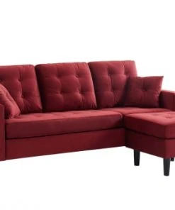 Baita Canapés D'angle Canapé D'angle En Velours Grenat Pieds Bois 4 Places Et 2 Coussins -Magasin Méridiennes canape d angle en velours grenat pieds bois 4 places et 2 coussins 5