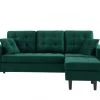 Baita Canapés D'angle Canapé D'angle En Velours Vert Et Pieds Bois 4 Places Et 2 Coussins -Magasin Méridiennes canape d angle en velours vert et pieds bois 4 places et 2 coussins
