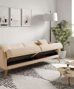 Usinestreet Canapés Petits Prix Canapé Droit 3 Places Convertible En Tissu Beige -Magasin Méridiennes canape droit 3 places convertible en tissu beige 2