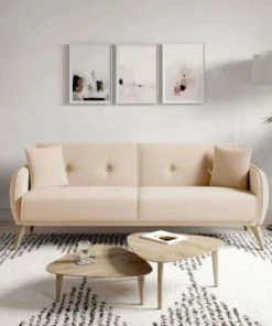 Usinestreet Canapés Petits Prix Canapé Droit 3 Places Convertible En Tissu Beige -Magasin Méridiennes canape droit 3 places convertible en tissu beige 3