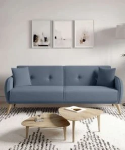 Usinestreet Canapés Droits Canapé Droit 3 Places Convertible En Tissu Bleu Clair -Magasin Méridiennes canape droit 3 places convertible en tissu bleu clair 3