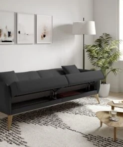 Usinestreet Canapés Droits Canapé Droit 3 Places Convertible En Tissu Gris Foncé -Magasin Méridiennes canape droit 3 places convertible en tissu gris fonce 2