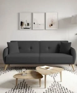 Usinestreet Canapés Droits Canapé Droit 3 Places Convertible En Tissu Gris Foncé -Magasin Méridiennes canape droit 3 places convertible en tissu gris fonce 3