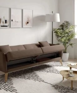 Usinestreet Canapés Petits Prix Canapé Droit 3 Places Convertible En Tissu Taupe -Magasin Méridiennes canape droit 3 places convertible en tissu taupe 2