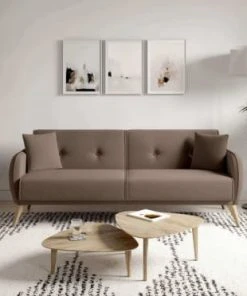 Usinestreet Canapés Petits Prix Canapé Droit 3 Places Convertible En Tissu Taupe -Magasin Méridiennes canape droit 3 places convertible en tissu taupe 3