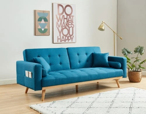 Baita Canapés Petits Prix Canapé Droit Convertible En Tissu 3 Places Bleu 4 Baita Canapés Petits Prix Canapé Droit Convertible En Tissu 3 Places Bleu – Image 2