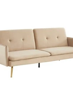 Baita Canapés Droits Canapé Droit Convertible En Velours 3 Places Beige -Magasin Méridiennes canape droit convertible en velours 3 places beige 2