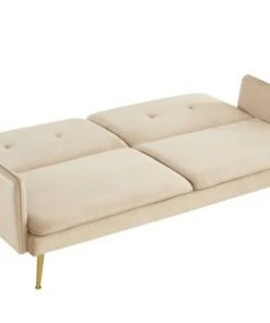 Baita Canapés Droits Canapé Droit Convertible En Velours 3 Places Beige -Magasin Méridiennes canape droit convertible en velours 3 places beige 3