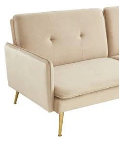 Baita Canapés Droits Canapé Droit Convertible En Velours 3 Places Beige -Magasin Méridiennes canape droit convertible en velours 3 places beige 5