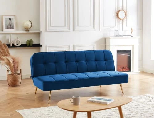 Baita Canapés Petits Prix Canapé Droit Convertible En Velours 3 Places Bleu 4 Baita Canapés Petits Prix Canapé Droit Convertible En Velours 3 Places Bleu – Image 2