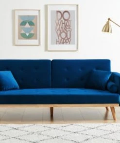 Baita Canapés Petits Prix Canapé Droit Convertible En Velours 3 Places Bleu -Magasin Méridiennes canape droit convertible en velours 3 places bleu 10