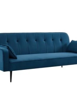 Baita Canapés Petits Prix Canapé Droit Convertible En Velours 3 Places Bleu -Magasin Méridiennes canape droit convertible en velours 3 places bleu 15